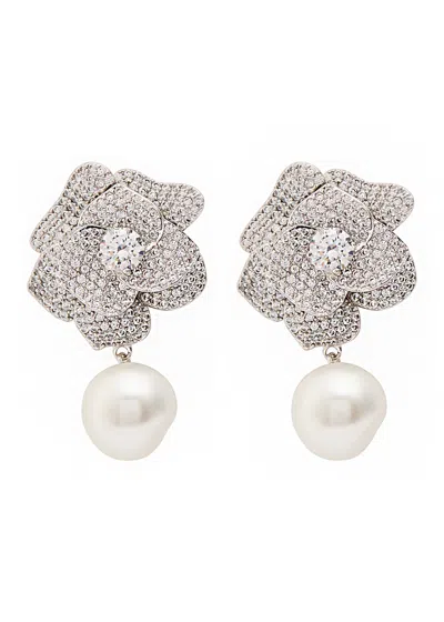 Self-portrait Crystal-embellished Flower Silver-plated Drop Earrings