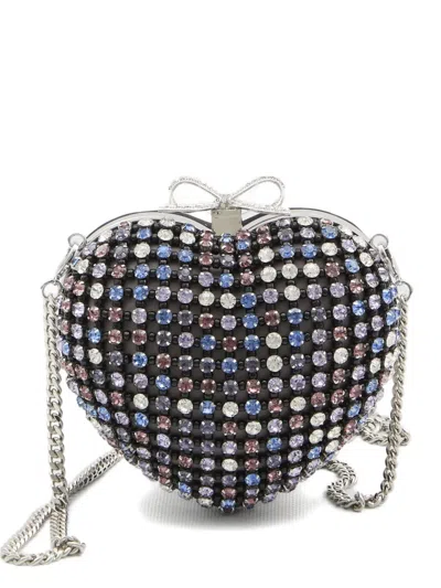 SELF-PORTRAIT CRYSTAL-EMBELLISHED HEART CLUTCH BAG