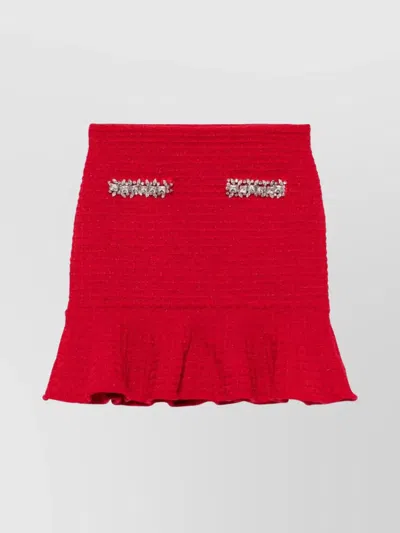 Self-portrait Crystal Embellished High-waisted Mini Skirt In Red