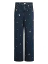 Self-portrait Wide-leg Denim Jeans With Floral Embellishments In Blue