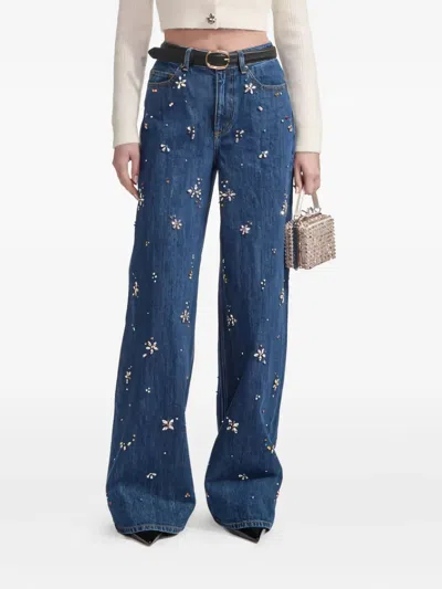 Self-portrait Crystal-embellished Jeans In Blue