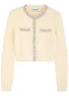 Self-portrait Crystal-embellished Knitted Cardigan In Cream