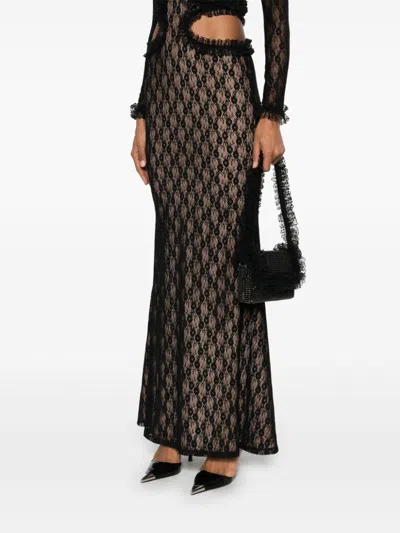 Self-portrait Crystal-embellished Lace-detail Shoulder Bag In Black