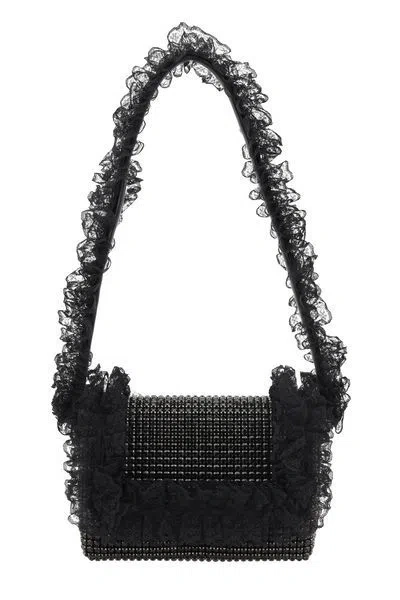 Self-portrait Crystal-embellished Lace-detail Shoulder Bag In Black
