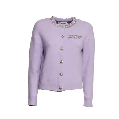 Self-portrait Crystal-embellished Lilac Cardigan With Decorative Pocket In Purple