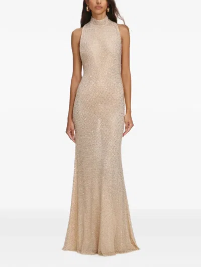 Self-portrait Crystal Embellished Maxi Dress In Neutral