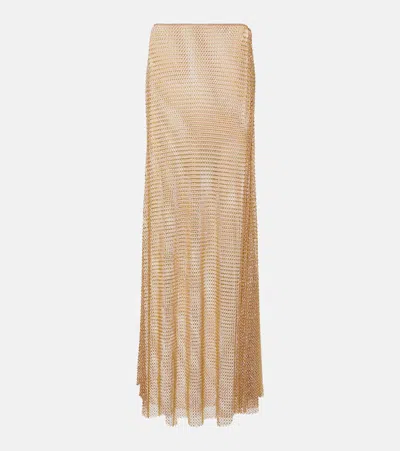 Self-portrait Crystal-embellished Mesh Maxi Skirt In Beige