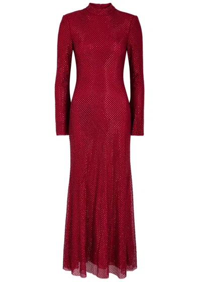 Self-portrait Crystal-embellished Mesh Midi Dress In Red