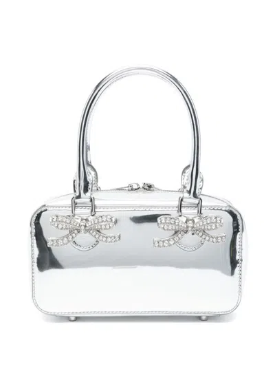 Self-portrait Crystal Embellished Mini Bag In Silver
