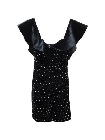 Pre-owned Self-portrait Crystal-embellished Mini Dress In Black