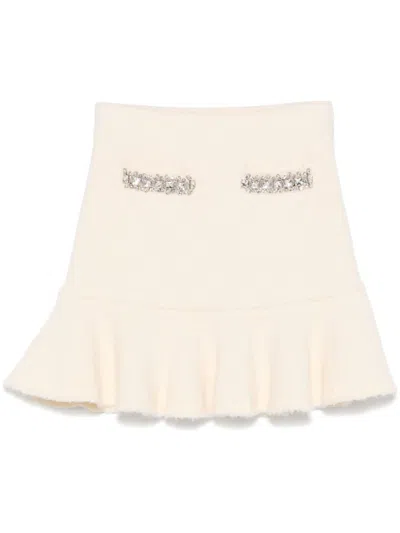 Self-portrait Self Portrait Viscose Blend Knit Mini Skirt With Crystals In White