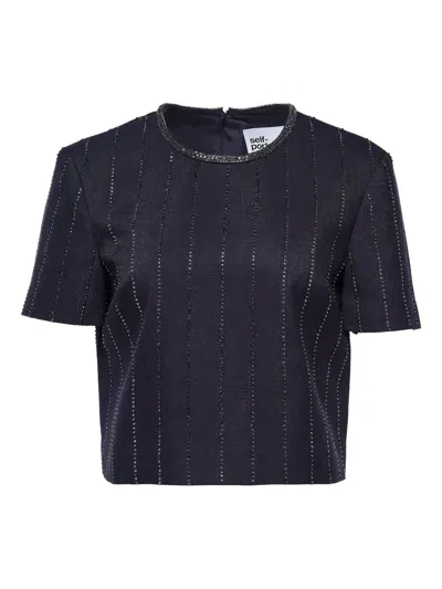 Self-portrait Crystal-embellished Pinstripe Top In Blue