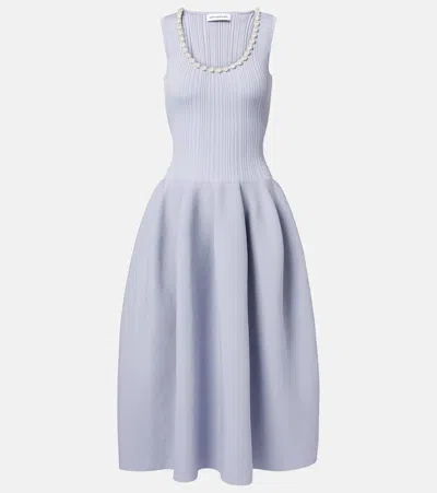 SELF-PORTRAIT CRYSTAL-EMBELLISHED RIBBED-KNIT MIDI DRESS