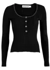Self-portrait Crystal-embellished Ribbed-knit Top In Black