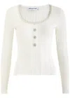 Self-portrait Crystal-embellished Ribbed-knit Top In White