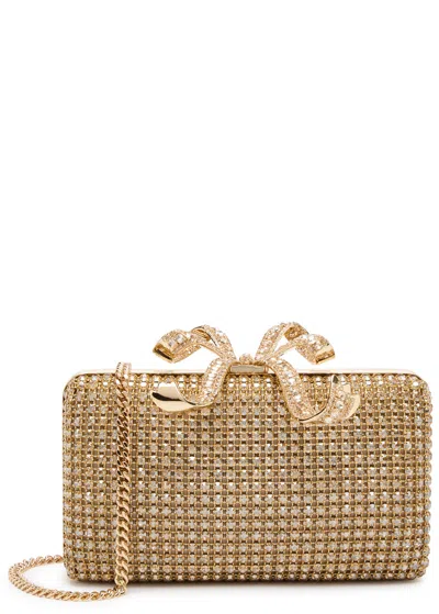 Self-portrait Crystal-embellished Satin Box Clutch In Gold
