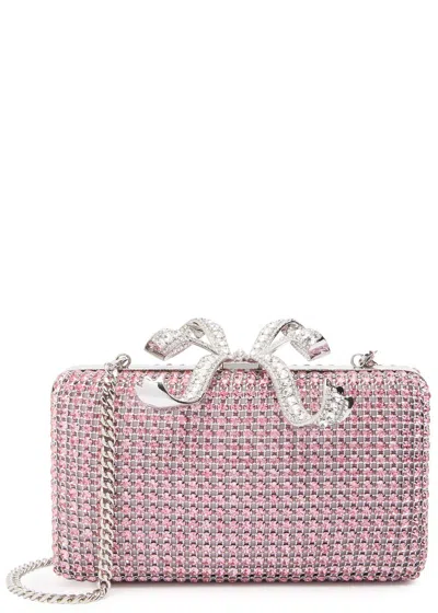 Self-portrait Crystal-embellished Satin Box Clutch In Pink
