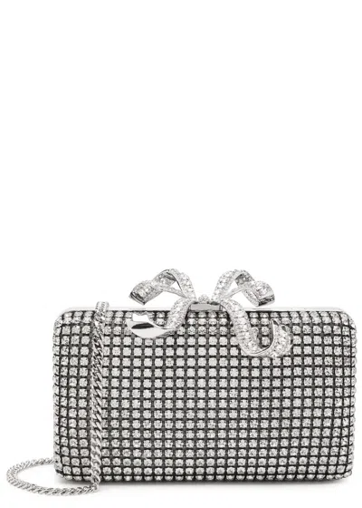 Self-portrait Crystal-embellished Satin Box Clutch In Silver