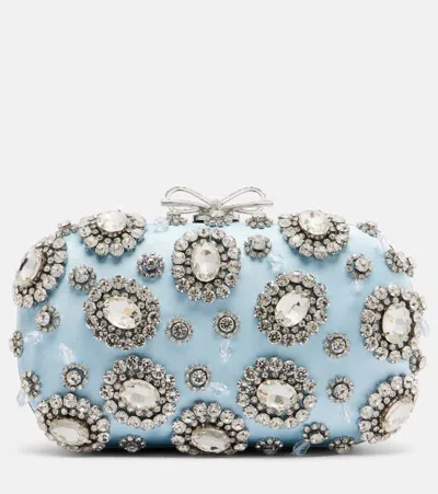 Self-portrait Crystal-embellished Satin Clutch In Blue