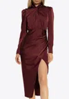 Self-portrait Crystal Embellished Satin Dress In Burgundy