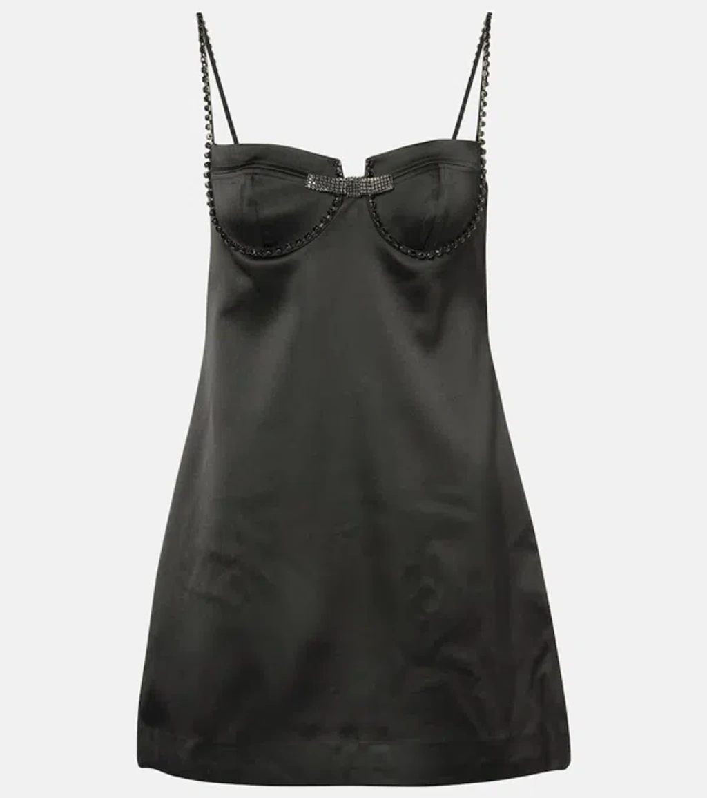 Self-portrait Crystal-embellished Satin Minidress In Black | ModeSens