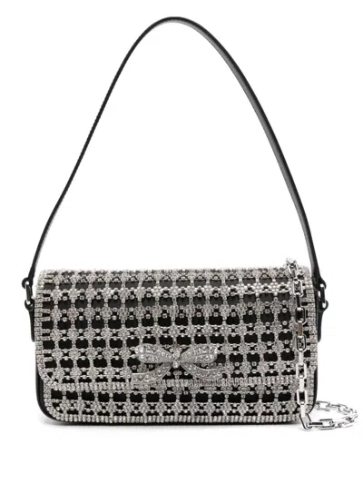 Self-portrait Crystal-embellished Shoulder Bag In Black