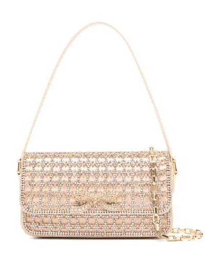 Self-portrait Crystal-embellished Shoulder Bag In Neutrals