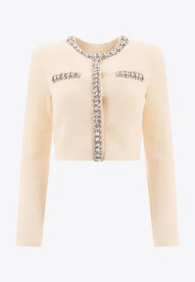 Self-portrait Crystal Embellished Soft Knit Cardigan In White