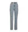Self-portrait Paneled Crystal-embellished High-rise Straight-leg Jeans In Blue