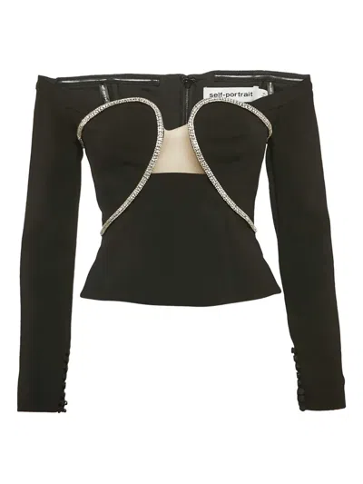 Pre-owned Self-portrait Crystal-embellished Strapless Top In Black