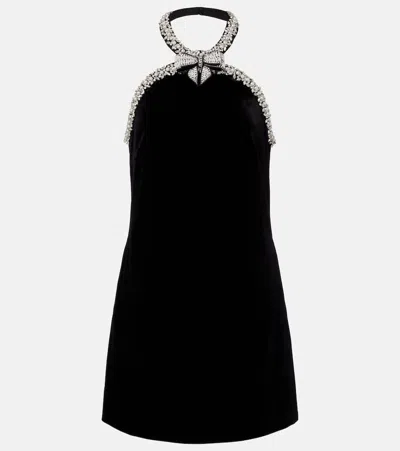 Self-portrait Crystal-embellished Velvet Minidress In Black