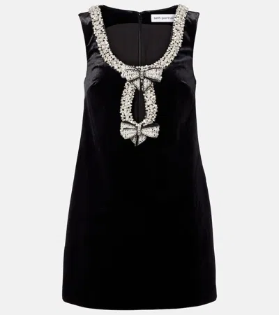 Self-portrait Crystal-embellished Velvet Minidress In Black
