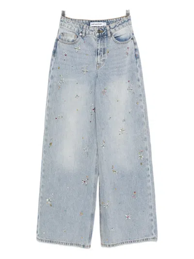 Self-portrait Crystal-embellished Wide-leg Jeans In Blue