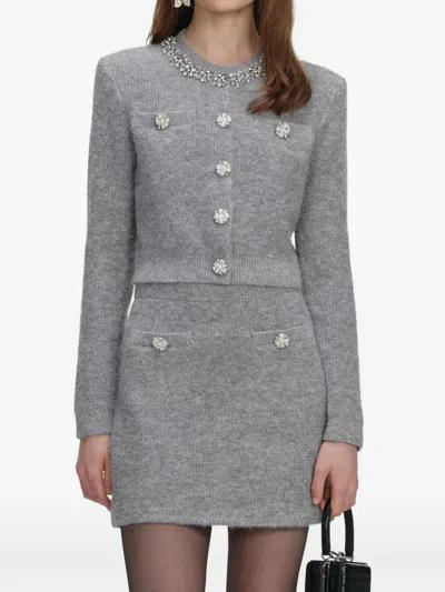 Self-portrait Crystal-embellishment Cardigan In Gray