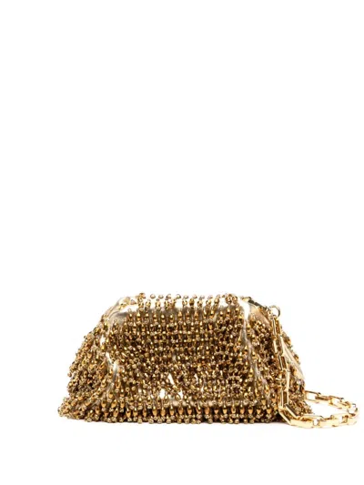 Self-portrait Crystal Embellishment Clutch Bag In Gold