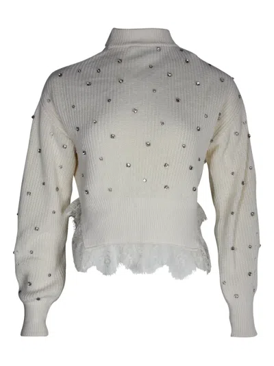 Pre-owned Self-portrait Crystal-embellishment Sweater In White