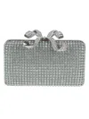 Self-portrait Crystal-encrusted Rectangular Clutch With Bow Clasp In Green