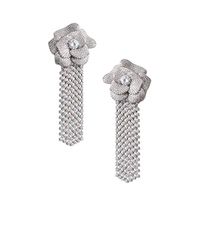 Self-portrait Crystal Flower Droplet Earrings In Silver