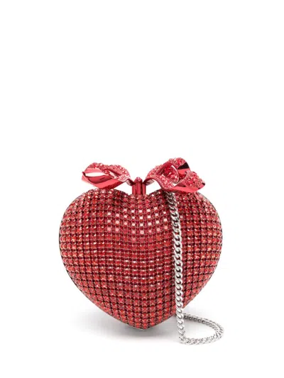Self-portrait Crystal Heart Clutch Bag In Red