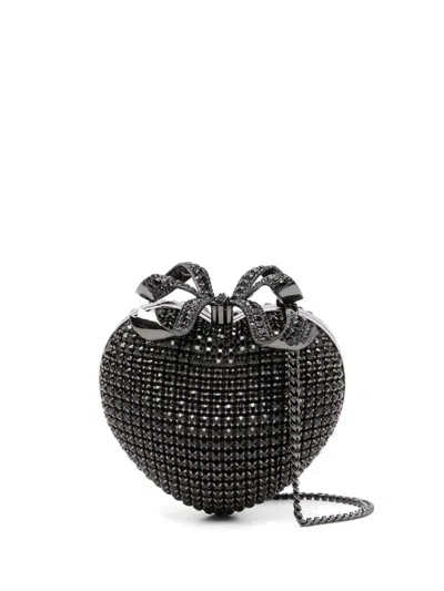 Self-portrait Crystal Heart Clutch In Black