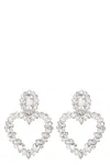Self-portrait Silver-colored Heart-shaped Earrings With All-over Applied Crystals In Brass Woman