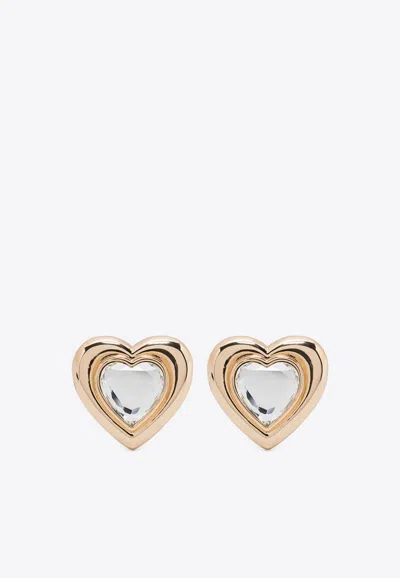 Self-portrait Crystal Heart Earrings In Gold