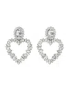 Self-portrait Silver-colored Heart-shaped Earrings With All-over Applied Crystals In Not Applicable