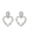 Self-portrait Silver-colored Heart-shaped Earrings With All-over Applied Crystals In Brass Woman In Silver
