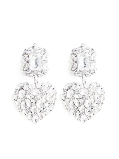 Self-portrait Crystal Heart Tiered Earrings Accessories In Silver