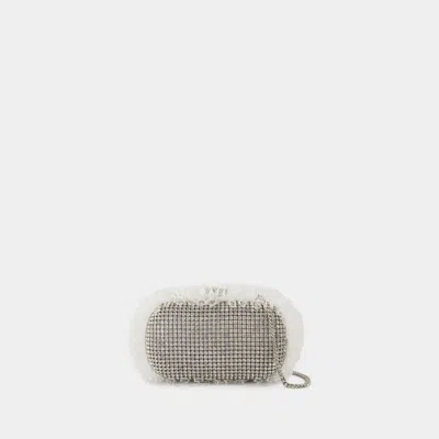 Self-portrait Crystal Lace Detail Clutch In Silver