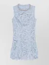 Self-portrait Bue Crewneck Mini Dress With Rhinestoned Collar And All-over Floral Lace Embroidery In Tech Fabric W