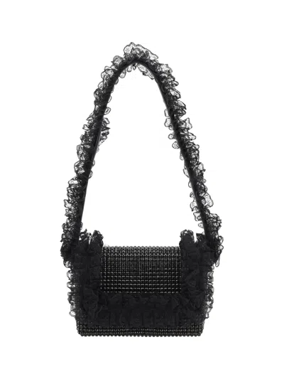 Self-portrait Crystal Lace Shoulder Bag In Black