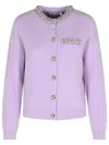 Self-portrait Lilac Crystal Trim Knit Cardigan In Purple