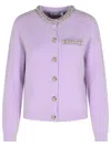 Self-portrait Lilac Crystal Trim Knit Cardigan In Purple